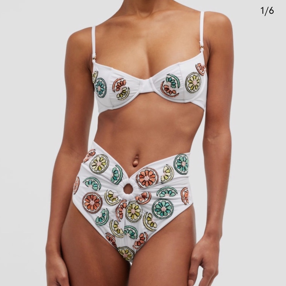 Elegant White Bikini with Colorful Embroidery